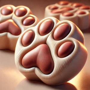 リアルな質感で再現された肉球チョコレートが複数並ぶ、美味しそうな見た目 Realistically textured cat paw chocolates lined up with a delicious appearance