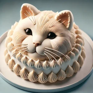 繊細な絞りで作られたリアルな猫の顔ケーキ、優しい表情が魅力的 Realistic cat face cake crafted with delicate piping and a gentle expression