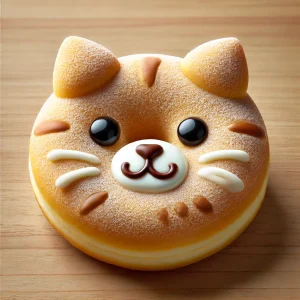 立体的な猫の顔が再現されたドーナツ、まるでぬいぐるみのような愛らしさ Donut shaped like a three-dimensional cat face, as adorable as a plush toy