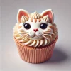 クリームで毛並みを表現した猫の顔カップケーキ、まつげまで再現された精巧なデザイン Cat face cupcake with piped cream fur and detailed features including eyelashes