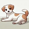 体を横に倒してくつろいでいる子犬のイラスト / Illustration of a puppy lying on its side in a relaxed pose