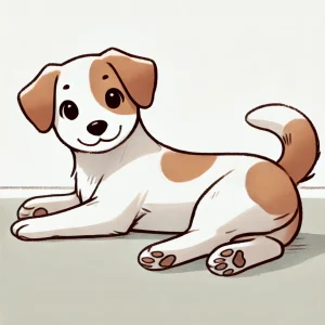 体を横に倒してくつろいでいる子犬のイラスト / Illustration of a puppy lying on its side in a relaxed pose