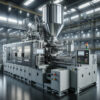 近代的な工場内に設置された大型の射出成形機 A large injection molding machine installed in a modern factory