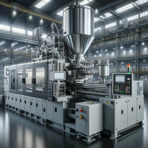 近代的な工場内に設置された大型の射出成形機
A large injection molding machine installed in a modern factory