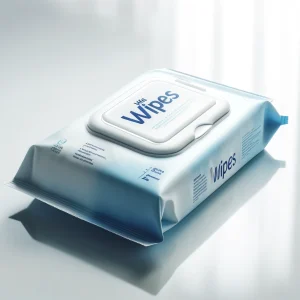 閉じられたフタ付きのシンプルなウェットティッシュパック
A simple wet wipes pack with a closed lid