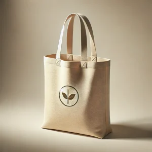 シンプルな植物ロゴが印刷されたナチュラルカラーのエコバッグ
A natural-colored reusable bag with a simple plant logo printed on the front