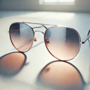やわらかな光を浴びて影を落とす、洗練されたラウンド型サングラス
Refined round sunglasses casting a soft shadow in natural light