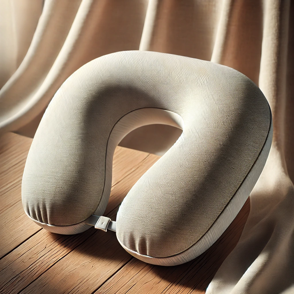 淡いベージュカラーで上品に仕上げられたシンプルなネックピロー A simple neck pillow in soft beige color with an elegant finish