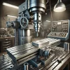 操作パネル付きのフライス盤と加工中の金属部品 A milling machine with a control panel and a metal part being machined