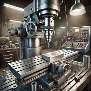 操作パネル付きのフライス盤と加工中の金属部品
A milling machine with a control panel and a metal part being machined