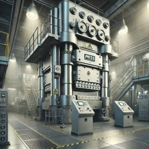 工場内に設置された高精度な大型プレス機と操作パネル
High-precision large press machine with control panels installed in a factory