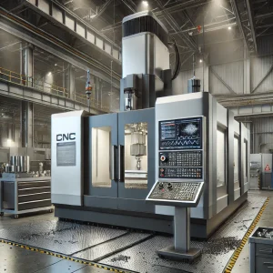 最新鋭のCNC制御マシニングセンタが稼働する工場内部
Interior of a factory with an advanced CNC machining center in operation
