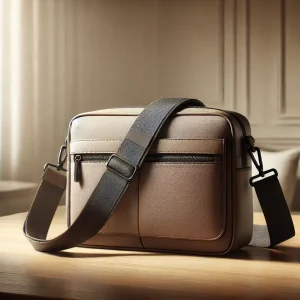 シンプルなデザインと滑らかな質感が特徴のブラウンレザー製メッセンジャーバッグ
A brown leather messenger bag with a smooth texture and simple design