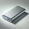 メタリックな質感が際立つUSBポート付きのコンパクトなモバイルバッテリー A compact portable battery with USB ports and a metallic finish