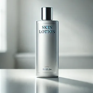 光沢のある容器に入ったスタイリッシュなスキンローション
A stylish skin lotion in a glossy container