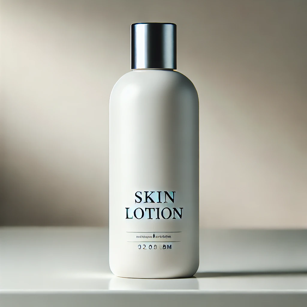 マットな白いボトルに入ったシンプルなデザインの化粧水 A simple design skin lotion in a matte white bottle