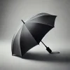 グレーの背景に置かれたシンプルな黒い折りたたみ傘 A simple black compact umbrella placed against a gray background