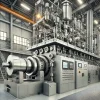 多数のパイプやタンクが組み合わさった大型の押出成形機システム A large extrusion molding system with multiple integrated pipes and tanks