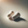 やわらかい素材で作られた白色のフォーム耳栓が2個並んでいる Two white foam earplugs made of soft material placed side by side