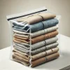 折りたたんだ衣類を整理して収納した、ジッパー付き透明圧縮袋 A transparent compression bag neatly packed with folded clothes and sealed with a zipper