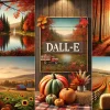 秋の農村風景とカボチャが並ぶDALL·Eのポスター構成 Poster composition of DALL·E with autumn rural scenery and pumpkins