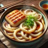 香ばしく焼かれた餅が浮かぶ関西風のうどん、青ねぎと澄んだだしが調和する一杯 Kansai-style udon with grilled rice cake, balanced by clear broth and fresh green onions