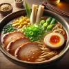 白ネギとチャーシューがたっぷり乗った濃厚味噌ラーメン、深みあるスープが食欲をそそる Rich miso ramen topped with generous slices of chashu and green onions, served in a deep savory broth