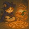 魔法陣を間違えてお弁当を召喚してしまった魔法使いの三毛猫。/ A wizard calico cat who accidentally summoned a bento box with the wrong magic circle.