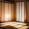 朝の柔らかな光が障子越しに差し込み、畳の上に美しい影を落とす和室 Soft morning light filtering through shoji casts graceful shadows on tatami in a Japanese room