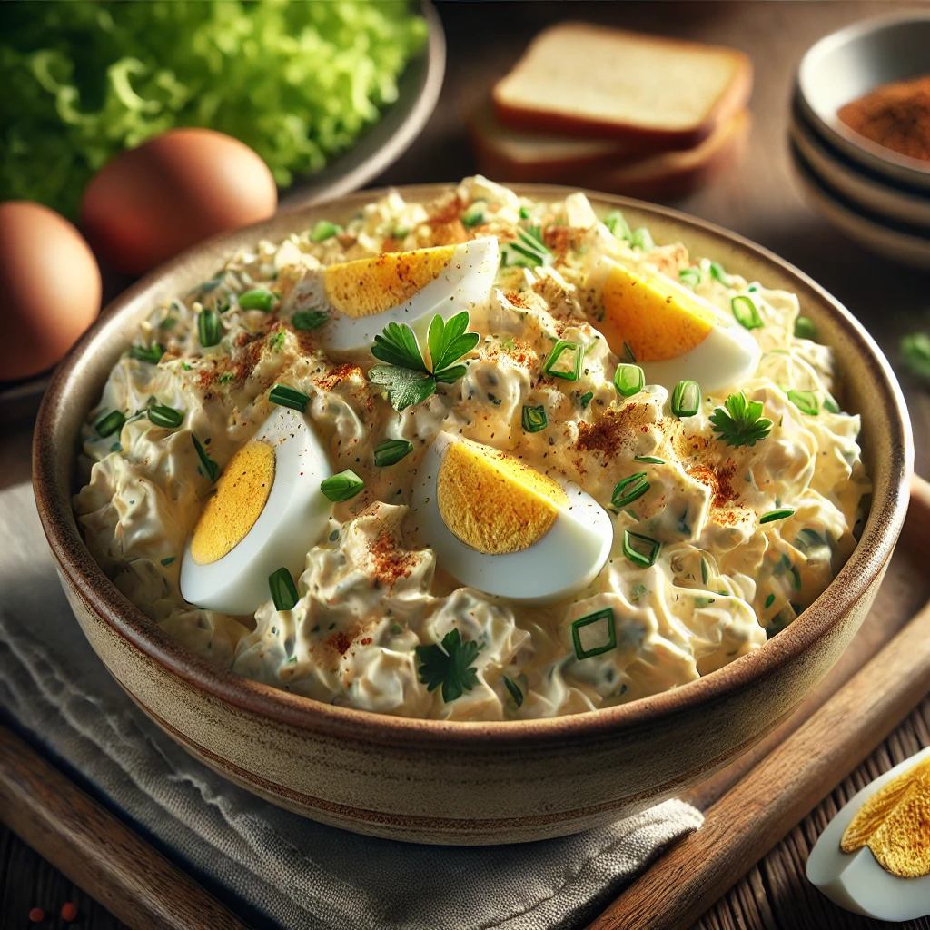 ゆで卵と刻み野菜をたっぷり使った濃厚でクリーミーなタマゴサラダ Creamy and rich egg salad with boiled eggs and chopped vegetables
