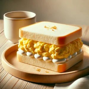 ふんわりとした卵フィリングとマヨネーズが挟まれたシンプルでやさしい味わいのタマゴサンド
Simple and fluffy egg sandwich with creamy filling and mayonnaise