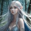 森の中で涙を流し号泣する銀髪のエルフ姫の切ないイラスト / Sad illustration of a silver-haired elf princess crying loudly in the forest