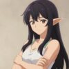 胸の前で腕を組むエルフの女性。アニメ風イラスト